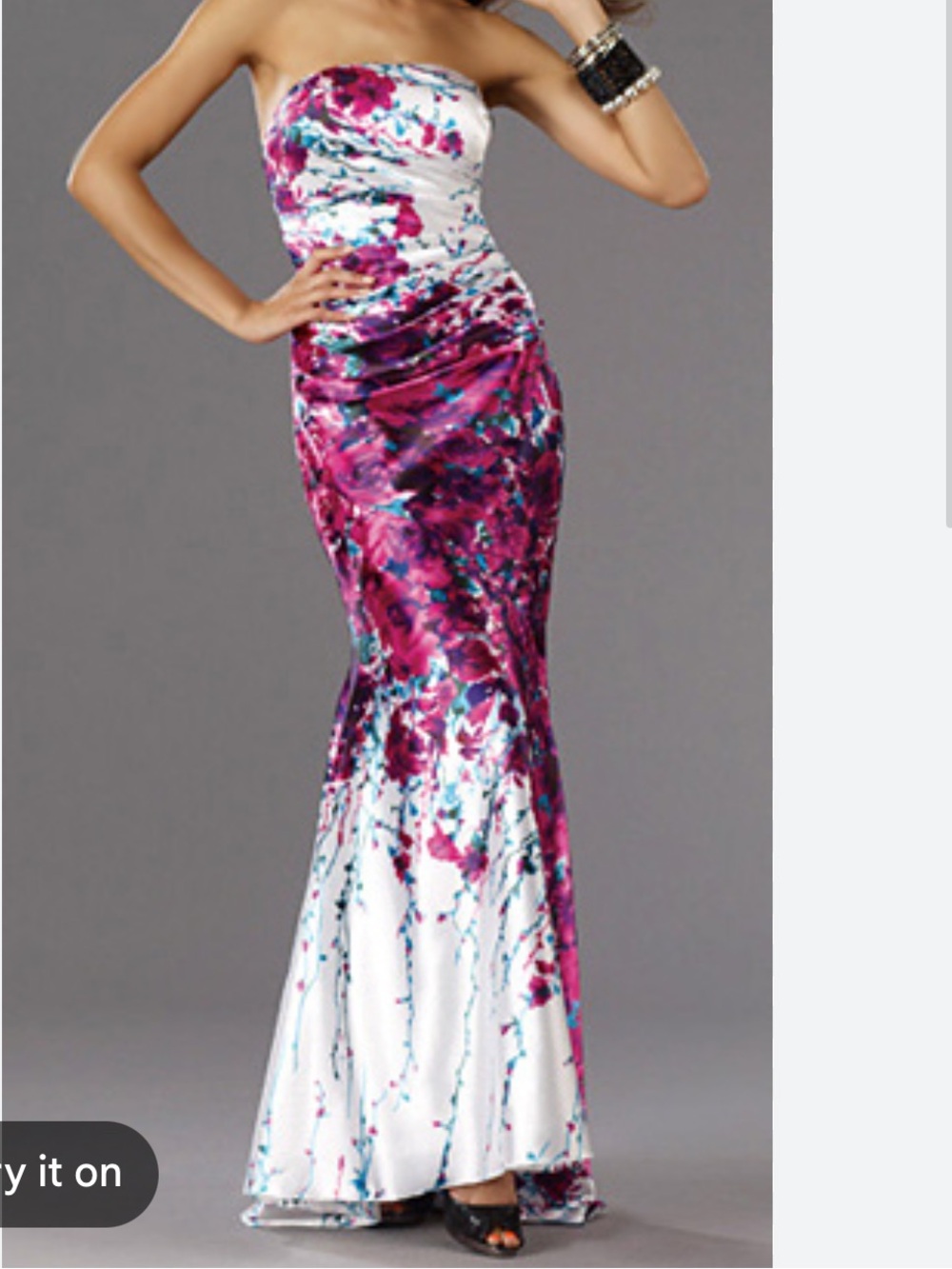 La Femme Silk Floral Mermaid Style Formal Gown with Train Size 4